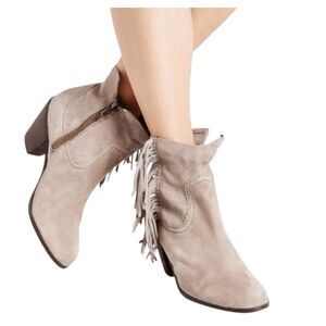SAM EDELMAN Louie Suede Fringe Ankle Zip Boot Size 6M